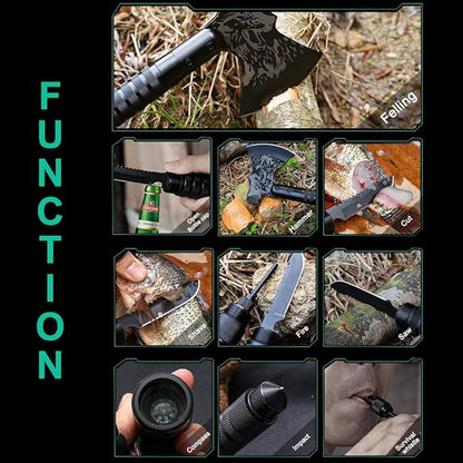 LIANTRAL Survival Camping Axe, Folding Tactical Axe Hatchet with Hammer, Nylon Sheath for Outdoor Adventures