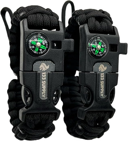 Adjustable Paracord Bracelet Compass Hiking Survival Whistle Loud, Emergency Fire Starter Kit, Camping Accessories Fishing Hunting EDC Backpacking Gear, Tactical Survival Gear and Equipment