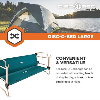 Disc-O-Bed Large Outdoor Convertible 2 Person Bench and Double Camping Cot Portable Bed Bunk System for Adults