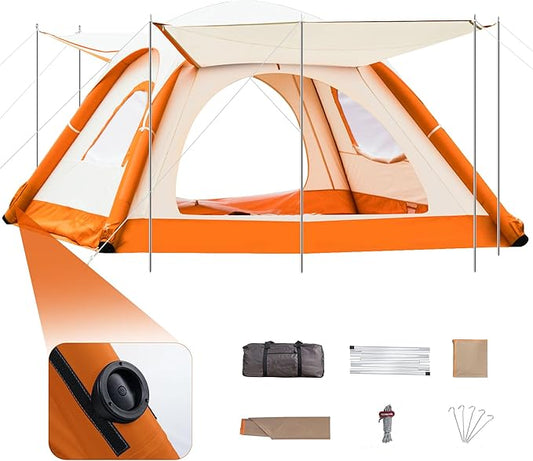 Automatic Inflatable Tent for Camping 4 Person, Pop Up Tents for Camping with 2-3 Min Set Up, Windproof Waterproof Tents with Mosquito Screen Window, Portable Tent for Traveling