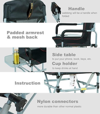 iClimb Heavy Duty Compact Camping Folding Mesh Chair with Side Table and Handle