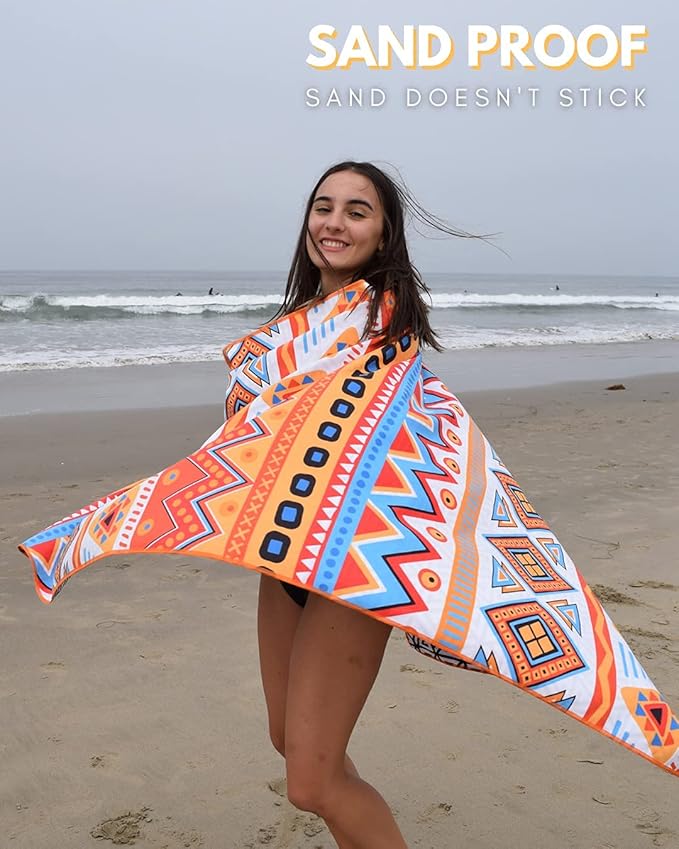 ECCOSOPHY Microfiber Beach Towel - Sand Free Towels are Quick Dry, Light Weight, Super Absorbent - Perfect Pool, Travel, Cruise, Camping Essentials - Oversized Extra Large for Adults 71x35 in