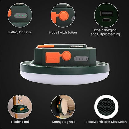 10000mAh Rechargeable Tent Light 3 Lighting Modes, 4000LM LED Portable Camping Lantern, IPX5 Waterproof, 30W Hanging Tent Light with Magnet, for Emergency & Gift