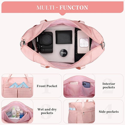 Maelstrom Gym Bag for Women,40L Travel Duffel Bag with Shoes Compartment and Wet Pocket,Waterproof Carry On Weekender Bag,Sport Gym Tote Bags Swimming Yoga, Hospital Holdalls-Pink