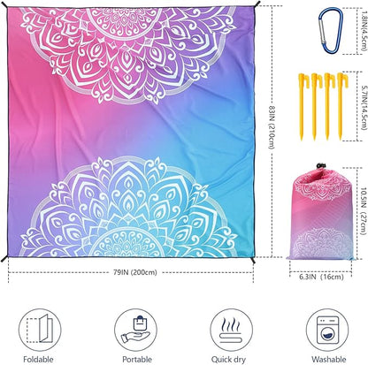 Beach Blanket Waterproof Sandproof Beach Mat 79" X 83" /10'x9'for 2-8 Adults Quick Drying Outdoor Picnic Mat Beach Accessories for Travel, Camping, Hiking
