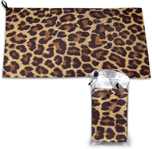 Microfiber Travel Towel Quick Dry Swim Gym Towel 31.5 X 15.8 Inch Absorbent with Loop Hand Towels for Kids Adults Camping Hiking Sports (Leopard Print)