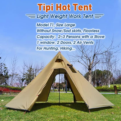 4 Persons 5lb Lightweight Tipi Hot Tents with Stove Jack, 7'3" Standing Room, Teepee Tent for Hunting Family Team Backpacking Camping Hiking