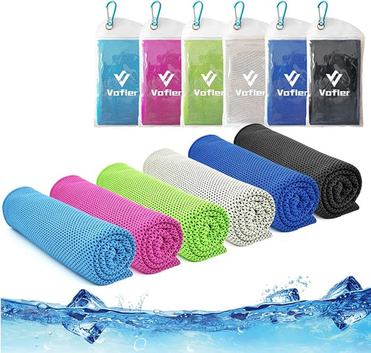 Cooling Towel,Vofler [6 Pack] Cool Towels Microfiber Chilly Ice Cold Head Band Bandana Neck Wrap (40"x 12") for Athlete Men Women Youth Kids Dogs Yoga Outdoor Golf Running Hiking Sports Camping Travel