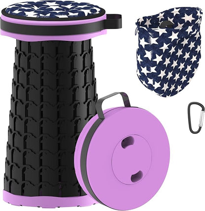 ALEVMOOM 2025 Upgraded 18.1" Collapsible Stool with Cushion & Carry Bag, 600lbs Max Weight Portable Telescoping Stool, More Sturdy Lightweight Retractable Seat Folding Chair for Camping & Outdoors