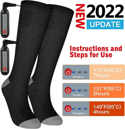 Heated Socks, 3 Heating Temperature Adjustable Rechargeable Electric Foot Warmer Socks Men Women Winter Socks for Camping | Hiking | Skiing | Hunting, Black
