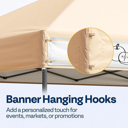 VIVOHOME 8x8ft Pop Up Canopy Tent One Push Setup Outdoor Portable Shelter Tent Heavy Duty with Wheel Carry Bag and 4 Sandbags, Beige