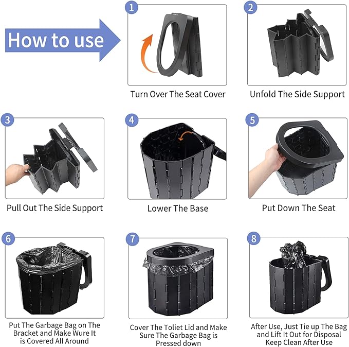 Portable Toilet for Camping, Portable Potty for Adults, Porta Potty Travel Toilet Commode Bucket Toilet for Camping, Car, Travel, Outdoor, Hiking, Backpack, Trips, Tent, Boat, Beach, Traffic Jam, Home