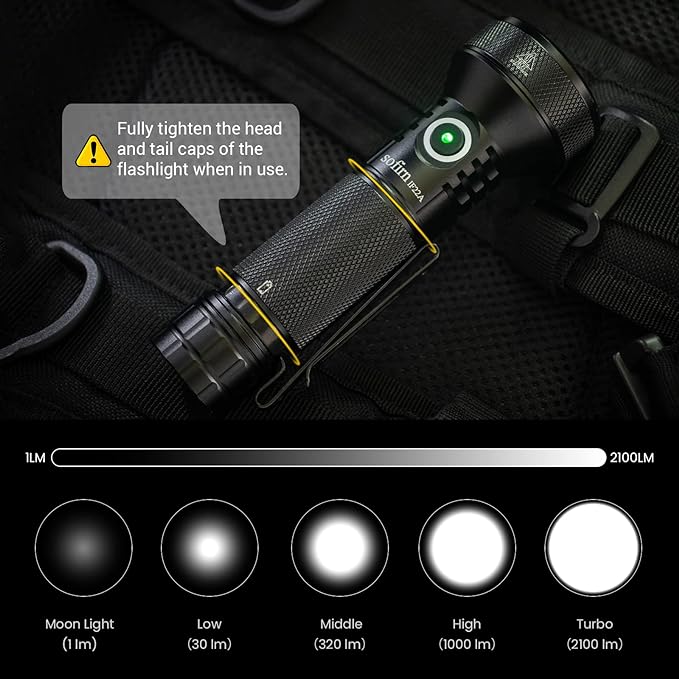 77outdoor Rechargeable Flashlight, Sofirn IF22A 2100 High Lumen 690m Max Powerful Thrower Flashlight with SFT-40 LED, TIR Lens, Discharge Output for Hiking (Black)