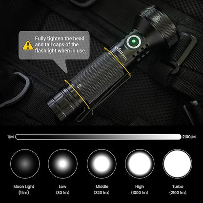 77outdoor Rechargeable Flashlight, Sofirn IF22A 2100 High Lumen 690m Max Powerful Thrower Flashlight with SFT-40 LED, TIR Lens, Discharge Output for Hiking (Black)