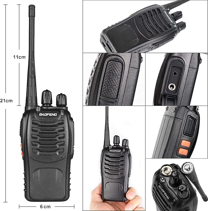 BAOFENG Reachargeble Walkie Talkies 5 Pack Long Range Two Way Radios with Earpiece UHF Handheld Interphone for Adults or Kids Biking Hiking Camping Li-ion Battery and Charger Included