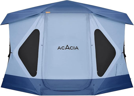 ACACIA Camping Tent, Pop Up Camping Tent with 8 Windows and Footprint, Waterproof Windproof Easy Setup Hub Tent for Family Camping, Hiking and Glamping