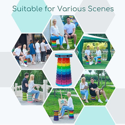 Upgraded 2 Pack Portable Collapsible Stool,Folding Camp Stool for Adults,Lightweight Sturdy 400lbs Load Capacity Retractable for Fishing Hiking Camping Gardening Hunting BBQ(Rainbow)