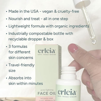 Acne Fighting Face Oil, Moisturizing Facial Oil with Tea Tree Oil, Treats Breakouts and Soothes Skin, Vegan, Cruelty-free, Compostable Bottle