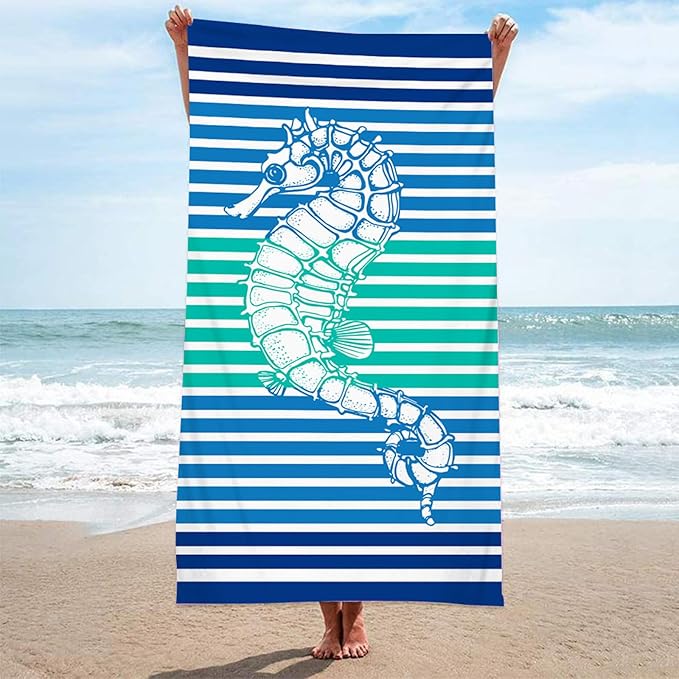 Large Lightweight Quick Dry Beach Towel, Microfiber Beach Towels for Kids Adults Women 63”x32” Sand Free Travel Camping Towel - Beach Accessories Vacation Essential Gift (Style-1)