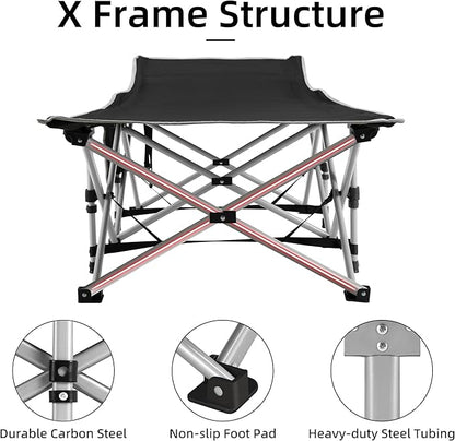 Portable Camping Cot, Sleeping Cots for Adults, 28" Extra Wide Folding Cot Max Load 600LBS with Thick Mattress, Portable Camping Bed for Outdoor Camp/Office, Home Nap (Black+Grey)