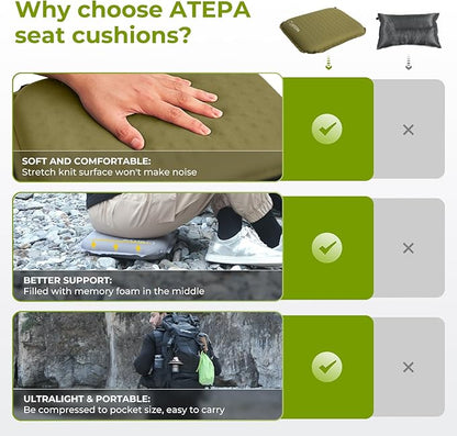 ATEPA Inflatable Stadium Seat Cushion, Self-Inflating Memory Foam Stadium Seats Camping Accessories Chair Pad for Outdoor Airplane Travel Bleacher Patio Backpacking