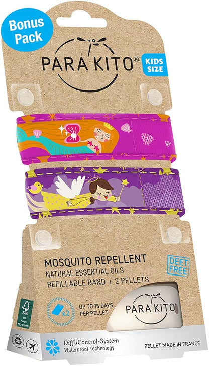 PARA'KITO Mosquito Repellent Pack - 2 Kids Wristbands & 2 Refills Mermaid/Angel