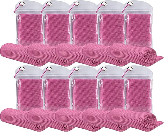 10 Pack Cooling Towels Bulk Microfiber Ice Towel Quick Dry Breathable Chilly Sweat Towel Stay Cool Towel for Neck Face Yoga Gym Workout Running Pilates Beach with Carabin Bag, 40x12'', Pink