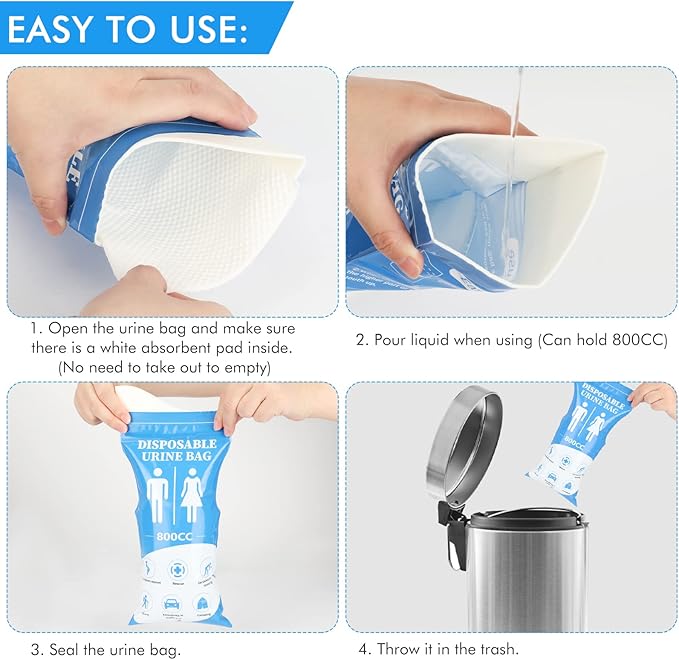 DIBBATU Disposable Urine Bag, 12/24 PCS Pee Bags for Travel for Women/Men, 800ML Emergency Portable Urinal Bag and Vomit Bags, Unisex Urinal Bag for Camping, Traffic Jams, Pregnant, Patient, Kids
