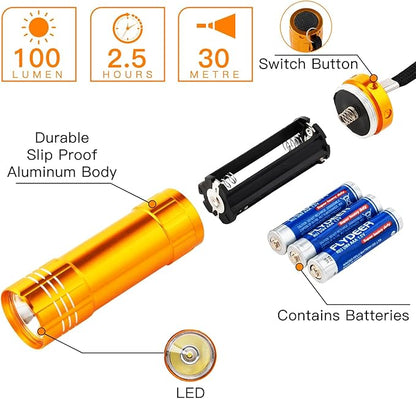 KunHe 12 Pack Party Favors Mini Small Led Aluminum Flashlight Bulk Lanyard 3AAA Battery Included for Kids Cheap Halloween Flashlights for Camping Power Outage Emergency Night Reading