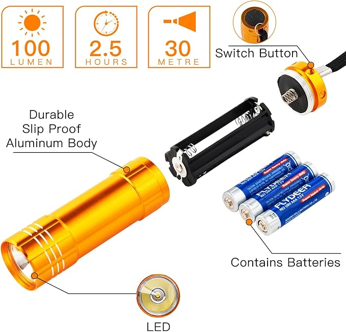 KunHe 24 Pack Small Mini Flashlights Bulk with Batteries Aluminum LED Flash Lights for Party Favor Camping Gift to Christmas Stocking Stuffers