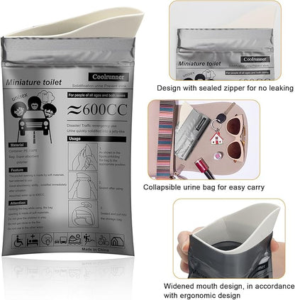 Coolrunner Disposable Urine Bags,8/12/20/24 Pack Camping Pee Bags, Disposable Urinals Vomit Bags for Travel Urinal Toilet Traffic Jam Emergency Portable Toilet Bee Bag for Men Women Kids Patient