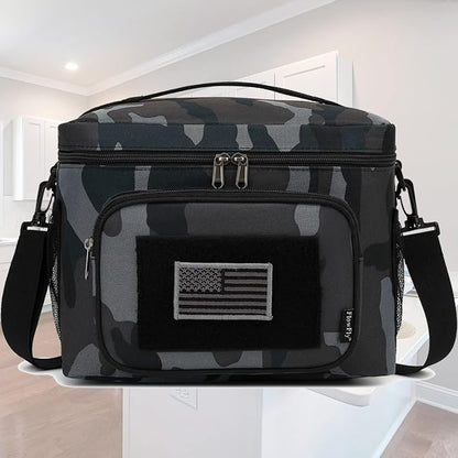 FlowFly Lunch Bag, Insulated Cooler, Thermal Lunch Box Tote with MOLLE/PALS Webbing, Adjustable Padded Shoulder Strap, for Tactical Men Women Adults and Boys Girls Kids (Black#Camo, Large)
