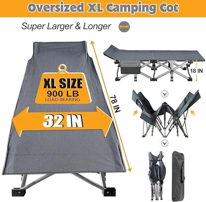 ABORON Oversized Folding Camping Cot for Adults, Double Layer 1200D, 500lb Capacity, Heavy Duty Guest Cot with Mat & Carrying Bag for Indoor & Outdoor Use