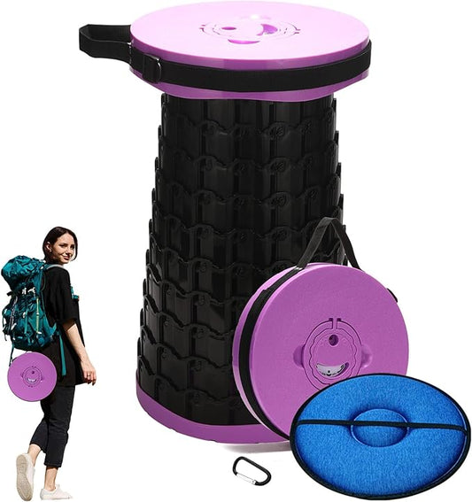 2025 Upgraded XXL Collapsible Stool with Cushion, 1000 lbs Capacity & 19.7-in High, Wider & Taller Heavy Duty Portable Telescoping Foldable Seat for Adults Camping, Travel, Music Festivals, Outdoors