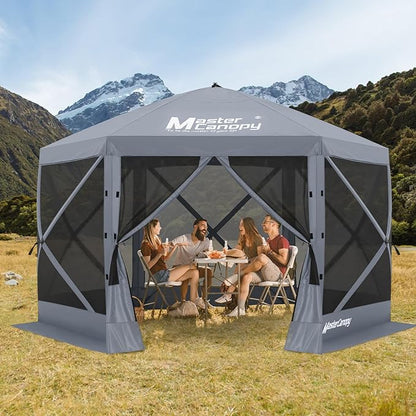 MASTERCANOPY 10x10FT Pop Up Gazebo Screen Tent - Instant Screen House with Netting, Quick Set, Outdoor Canopy Shelter with Carry Bag for Camping, Backyard & Patio (Gray)