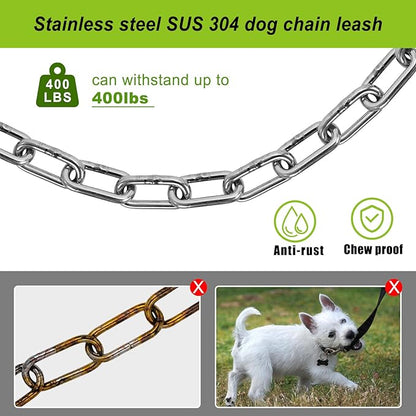SELEWARE Dog Tie Out Stake Outdoor Anti-Rust Dog Anchor with Stainless Steel Dog Chain Leash for Large Dogs up to 220 lbs, Free Rotation Dog Stake Dog Camping Gear 15 ft Long