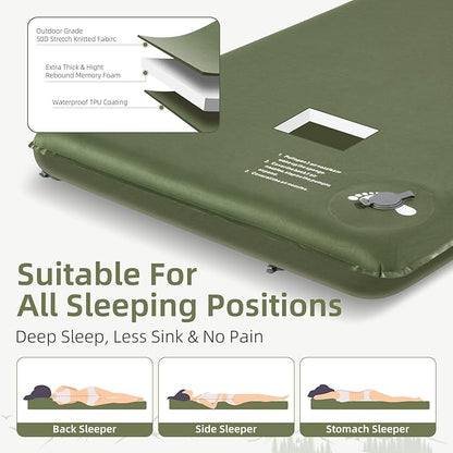 Memory Sleeping Pad, 3.1" Ultra-Thick Foam Sleeping Mats for Camping, Easy Inflate&Deflate,9.5 R-Value Insulated Camping Mattress Pad with Pillow, for Car Travel Tent