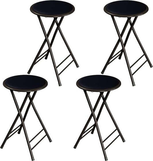Lavish Home Set of 4 Counter Height Bar Stools – 24-Inch Backless Folding Chairs with 225lb Capacity for Kitchen, Rec Room, or Game Room (Black)