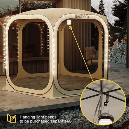East Oak Screen House Tent Pop-Up, Portable Screen Room Canopy Instant Pop Up Screen Tent 12 x 12 FT with Carry Bag for Patio, Backyard, Deck & Outdoor Activities, Beige