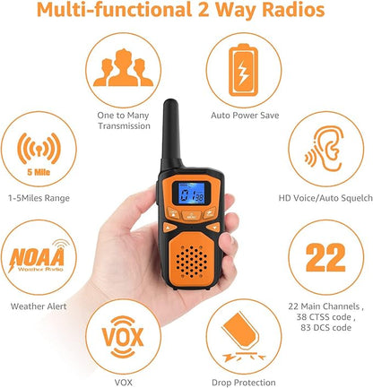 Adult Walkie Talkies 2 Pack, WokTok Rechargeable Long Range Walkie Talkies 2 Way Walkie Talkies, 22 Channels VOX Scanning LCD Display Ideal for Gift Giving, Family Camping and Hiking