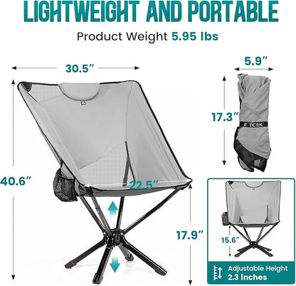 Portable High Back Camping Chair with Adjustable Height, Small Compact Outdoor Folding Chair for Adults Travel, Riselite Collapsible Lightweight Packable Camp Chairs, Easy Carry and Quick Setup