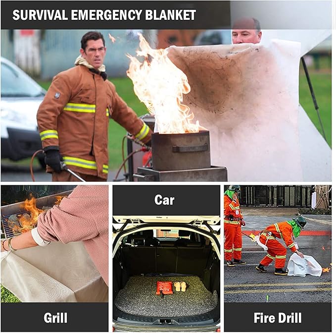 Fire Blanket for Emergency Survival, 39 x 39 inches Reusable Fiberglass Fire Emergency Blanket Fire Shelter Safety Cover for Kitchen, Car, Camping, Grilling, Office, Warehouse (3 Pack)