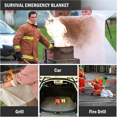 Fire Blanket for Emergency Survival, 39 x 39 inches Reusable Fiberglass Fire Emergency Blanket Fire Shelter Safety Cover for Kitchen, Car, Camping, Grilling, Office, Warehouse (3 Pack)