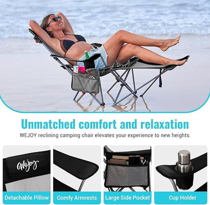 #WEJOY 2-in-1 Reclining Camping Chair with Footrest for Adults Folding Lounge Chair with Adjustable Backrest Lightweight Camping Chairs Heavy Duty Camp Chairs for Outdoor
