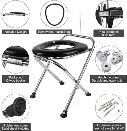 BLIKA Upgraded Portable Toilet for Camping, 350LBS Weight Capacity Portable Camping Toilet, Folding Toilet, Stainless Steel Portable Toilet with Soft Seat, Portable Toilet Travel Toilet Car Toilet