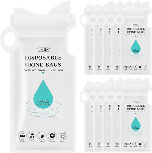 Disposable Urinal Bag, Emergency Disposable Urinal Bags, 750CC 10Pack Portable Camping Pee Bag, Vomit Bag, Unisex Urine Bag for Traffic Jams, Camping, Hiking, Pregnant, Patient, Kids