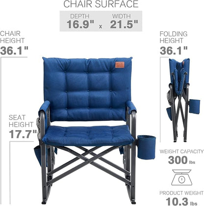 EVER ADVANCED Lightweight Folding Rocking Camping Chair, Padded Portable Rocker Chair for Patio, Lawn and Outdoors, Heavy Duty Hard Armchair for Adults, Blue