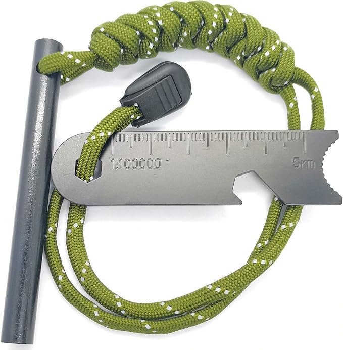 Premium 6 in 1 Fire Starter Survival Tool- 5/16"" Thick Ferro Rod with Multifunction Striker and Umbrella Rope, Flint and Steel Fire Starter Kit for Camping, Hiking