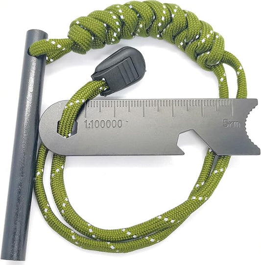 Premium 6 in 1 Fire Starter Survival Tool- 5/16"" Thick Ferro Rod with Multifunction Striker and Umbrella Rope, Flint and Steel Fire Starter Kit for Camping, Hiking