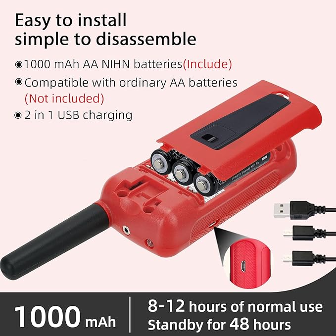 Retevis RT49B Walkie Talkie, Rechargeable Walkie Talkies Long Range, 2 Way Radio for Adults, 22CH, NOAA, Flashlight, Family FRS Radio, Red Walkie Talkies for Camping 2 Pack